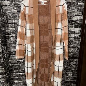 Max Studio Plaid Cardigan - Brown and White